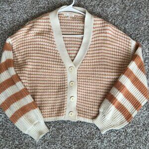 Women's size small cream and peachy orange cropped cardigan
